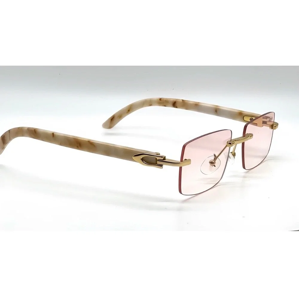 Mens Rimless Rectangular Sunglasses Hip Hop Pink Gradient Lens Marble Temple New